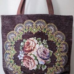 【セール中】トートバッグ 刺繍 薔薇（エコバッグ、お稽古バッグ）