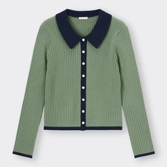 GU バイカラーポロセーター グリーン 長袖