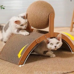新品②猫用爪とぎ 回転ボール付き キャットトンネルの画像