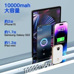モバイルバッテリー 22.5W急速充電 iphone 軽量 小型 タイプc 10000mAh 急速充電 PD3.0& QC3.0 最大3.0A出力 3台同時充電 2つUSB出力ポー/Type-C出入力 持ち運び便利 かわいい 人気 175g 携帯充電器 PSE認証済 LEDディスプレイ iPhone&Androidなど対応-ホワイトの画像
