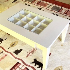 引出し付テーブル ガラス天板 コレクション収納