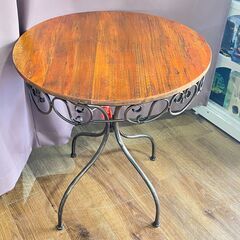 家具 生活家具 アンティークラウンドテーブル　ブラウン×ブラック