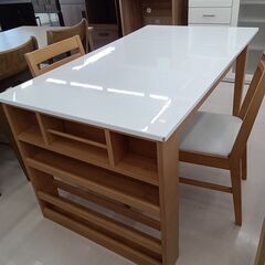 ★ジモティ割あり★  ダイニングセット2人用　伸縮式 ホワイト×ナチュラル W90～130×D75×H70 クリーニング済み TC5853