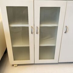 食器棚　キッチンカウンター　幅90 ホワイト　ガラスキャビネット　レンジ台　レンジラック　キッチンラックの画像