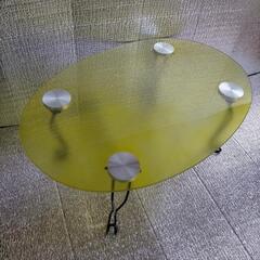【受付再開しました】ガラステーブル イエロー 猫脚 折りたたみ ...