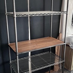 エレクター ヴィンテージエディション ワイヤーシェルフ 4段 木製棚板付きの画像