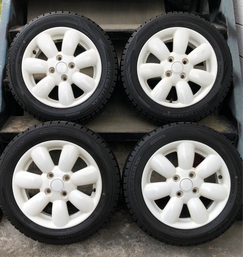 ［SOLD］14インチスズキ ラパン純正白アルミホイール スタッドレス 155/65R14 4本 2023年バリ溝