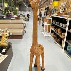★ 大和籐工業 ★ ラタンオブジェ大 キリン 籐 職人手作り 園...
