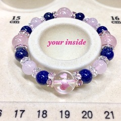 ラピスラズリ ピンク彫りハート柄水晶 天然石ブレスレットの画像