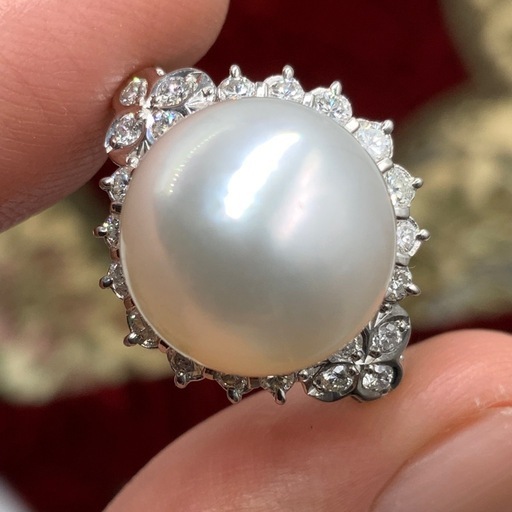 pt900 パール　ダイヤ指輪　11.1g 約16号
