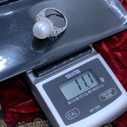 pt900 パール　ダイヤ指輪　11.1g 約16号
