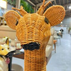 ★ 大和籐工業 ★ ラタンオブジェ小 キリン 籐 職人手作り 園芸 ガーデニング 玄関 アニマルバスケットの画像