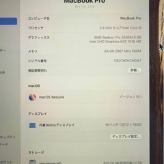 【使用感極小】MacBook Pro 16インチ メモリ64GB Core i9の画像