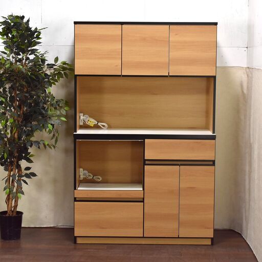 【ヤ取11/30終了】≪zyt1698ジ≫ 土井インテリヤ工業 キッチンカウンター 食器棚 幅116.5cm レンジ台/木目調/大川家具/KAGUCOCO/ナポリ/中古家具/宮城県仙台市 61027-14