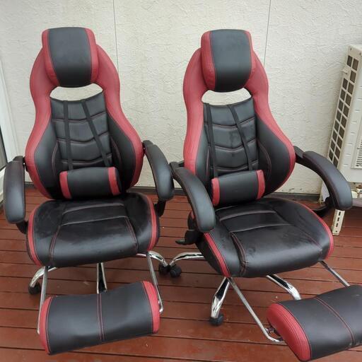 【2脚セット】YAMAZEN Eスタイルチェア パソコンチェア ゲーミングチェア 仰向けになれるオットマン内蔵型リクライニングチェア