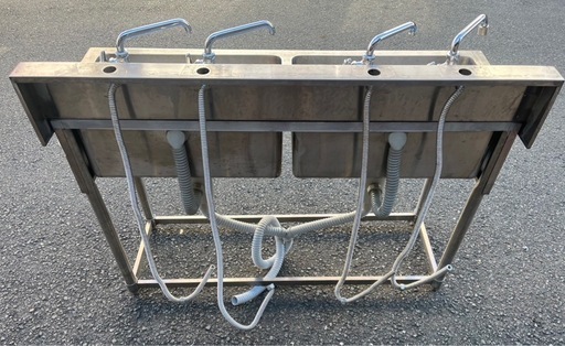 業務用 2槽シンク 4口蛇口付き 幅1200×奥450×高さ800+150(mm) 二槽シンク 流し台 二層シンク 二層 2層 厨房 店舗用品 厨房機器 大阪発