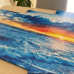 ブルーが映えるおしゃれな　パネルアート　海　波　壁掛けの画像