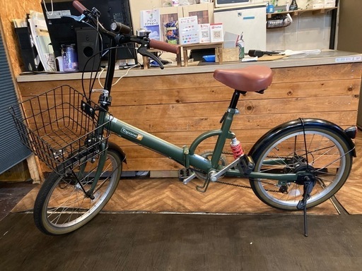【チェーン新品！サスペンション付き】6段変速　20インチ折りたたみ自転車　モスグリーン