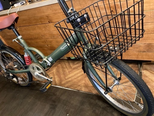 【チェーン新品！サスペンション付き】6段変速　20インチ折りたたみ自転車　モスグリーン
