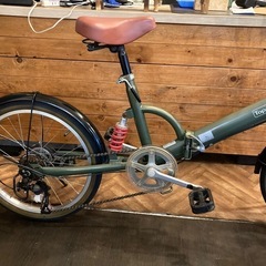【チェーン新品！サスペンション付き】6段変速　20インチ折りたたみ自転車　モスグリーン チェーン新品！サスペンション付き】6段変速 20インチ折りたたみ自転車