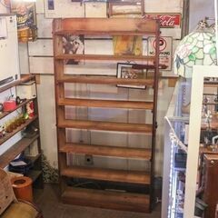 【武蔵小山店】　本棚　ブックシェルフ　シェルフ　古書棚　昭和　レトロ　ビンテージ　特大　大きい　什器　店舗　ラック　杉　無垢　くさび　楔　日本製　希少　の画像