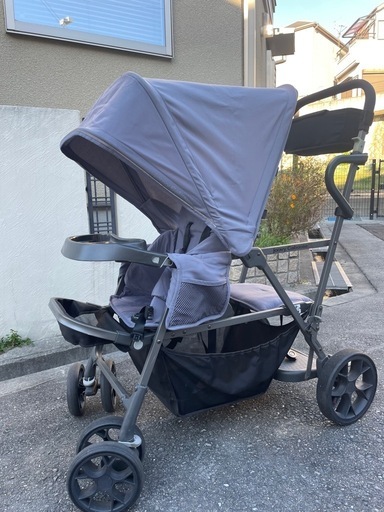 joovy 2人乗りベビーカー　ブルー　レインカバー付き