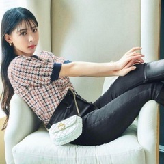 GRL千鳥格子柄パフスリーブニットトップスMの画像