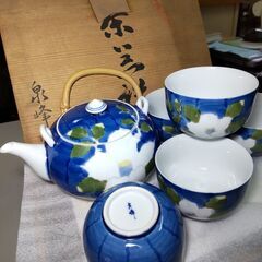 新品 有田焼 泉峰窯 急須 湯呑み 5客セット つる付 木箱付 ...