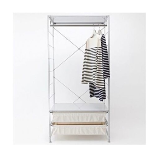 無印良品MUJI スチールユニットシェルフ・ワードローブセット・引出し付き　棚増設　幅86×奥行41×高さ175.5cm