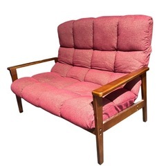 リクライニングソファ 二人掛け 木肘 ハイバックソファ  の画像