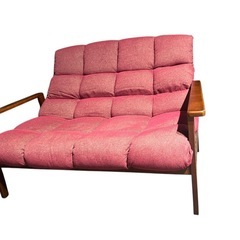 リクライニングソファ 二人掛け 木肘 ハイバックソファ  の画像