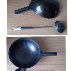 鉄鍋　(直接引渡し限定)中華鍋　おたま　パエリア鍋　せいろ蒸し器の画像