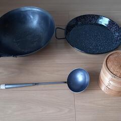 鉄鍋　(直接引渡し限定)中華鍋　おたま　パエリア鍋　せいろ蒸し器の画像