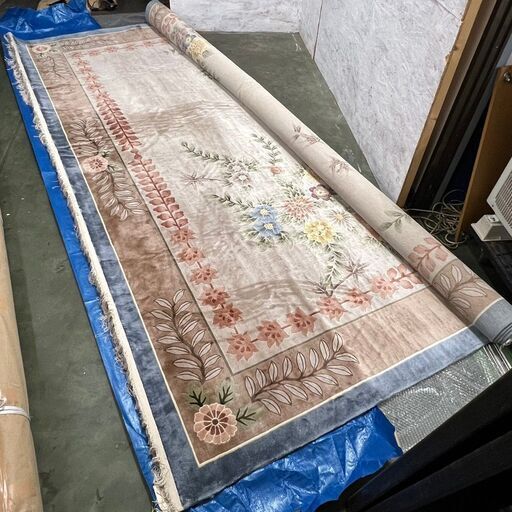 【未使用・展示品】 上海絨毯 緞通マット 120段 ③ じゅうたん シルク 89-694 ラグ N0446