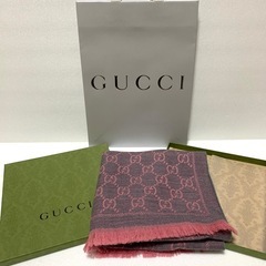 GUCCI グッチ ストール マフラー GG柄 ライトピンク・グレー ウール100% 品番133483 3G200 1272 正規品　超美品