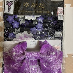 新品　しまむらの浴衣　黒　紫色