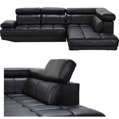 黒レザー コーナーカウチチェア/アモールBKの画像