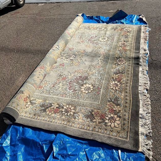 【未使用・展示品】 上海絨毯 段通マット 90段 じゅうたん ウール ラグ N0442