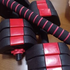 MOJEER ダンベル 可変式  (10kg×2個セット/赤-A)