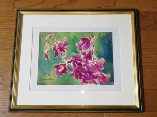 望月正信 絵画 額装 花 共箱あり