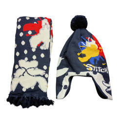 (中古)ディズニー スティッチ ニット帽&マフラーセット