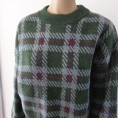 USED美品【Moussy】FREEサイズ - チェック柄 抹茶色 ハイネック ニット マウジー メンズライク レディースファッションの画像