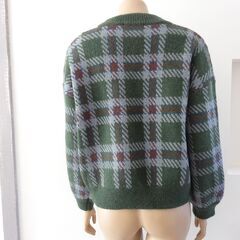 USED美品【Moussy】FREEサイズ - チェック柄 抹茶色 ハイネック ニット マウジー メンズライク レディースファッションの画像