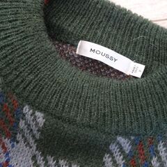 USED美品【Moussy】FREEサイズ - チェック柄 抹茶色 ハイネック ニット マウジー メンズライク レディースファッションの画像