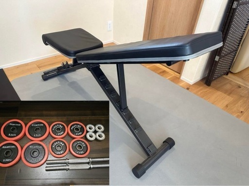 ダンベル、ベンチ、筋トレセット