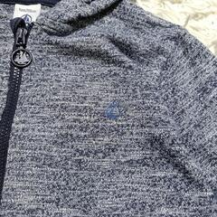 プチバトー PETIT BATEAU 美品 ジップアップ長袖パーカー フード付き 刺繍ロゴ 紺色 綿 110 キッズの画像