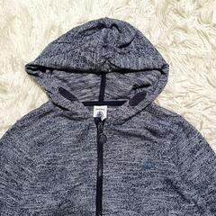 プチバトー PETIT BATEAU 美品 ジップアップ長袖パーカー フード付き 刺繍ロゴ 紺色 綿 110 キッズの画像