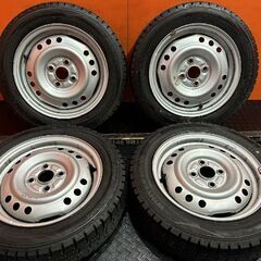 【DUNLOP WM02 155/65R14】スタッドレス【スチールホイール 14インチ 4.5J4HPCD100】ハブ径54mm バリ溝 タント ミライース等　(KTN209)