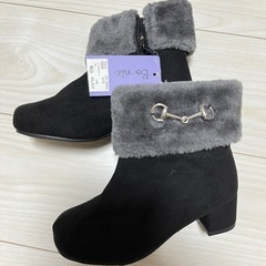 新品 キッズ ブーツ 黒 女の子 ショートブーツ 19cm 冬 ヒール