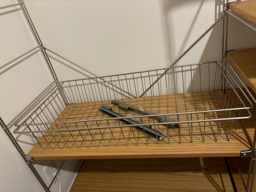 美品【無印良品】ステンレスユニットシェルフ　オーク材棚セットワイドダブル